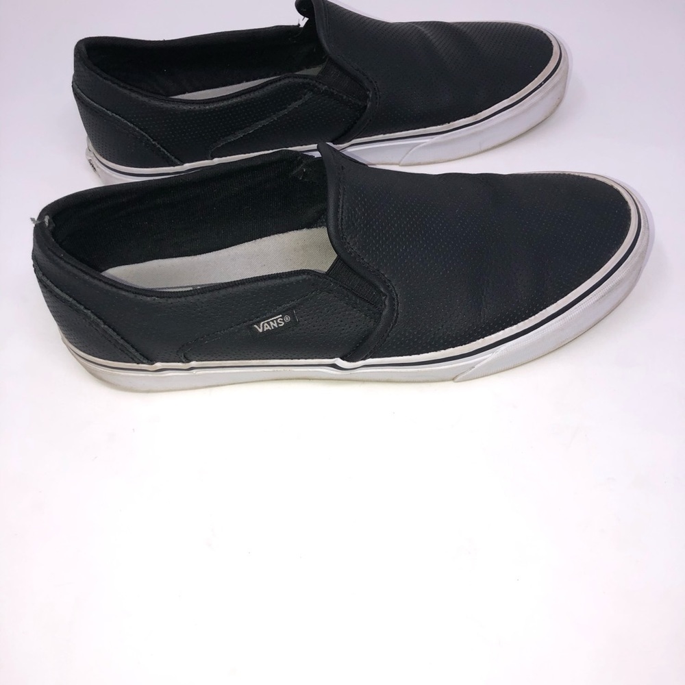 women vans perf black leather slip on sneakers 11